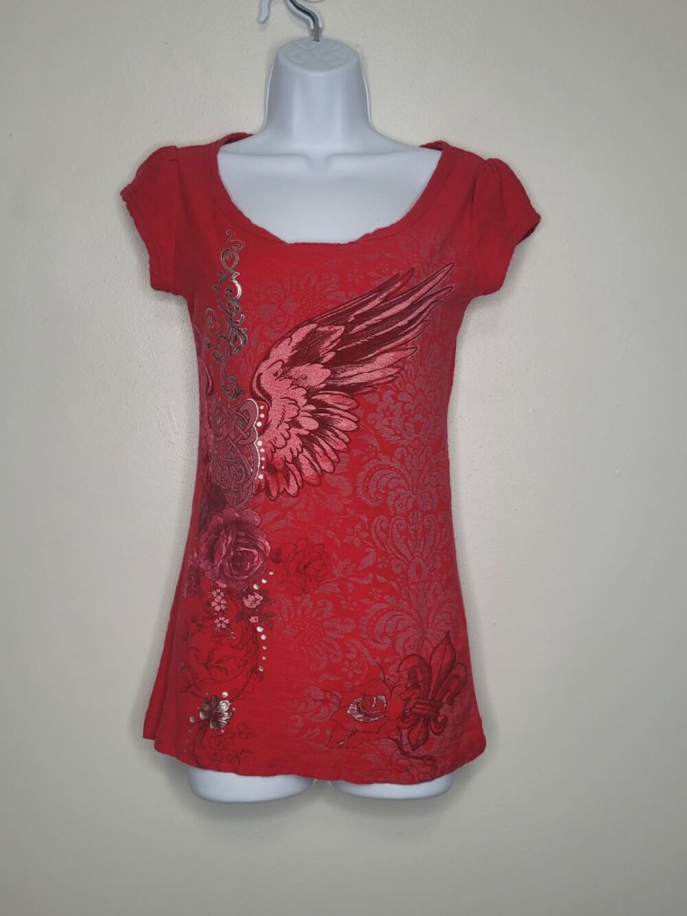Y2k Sugar Tart Red Bling Angel Wings Graphic Baby Tee cyber grunge top small